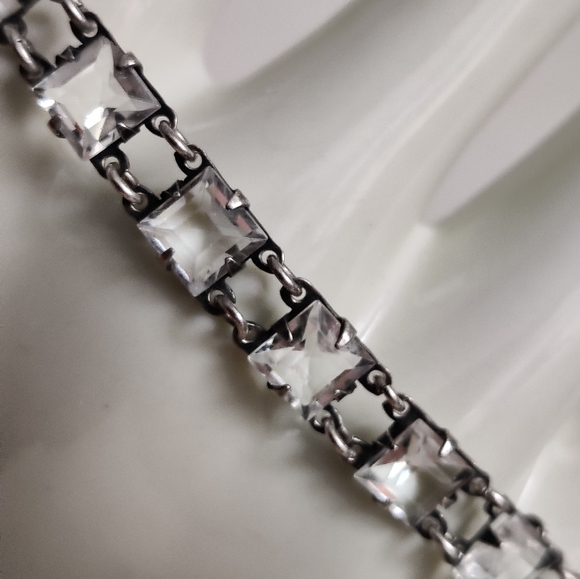 Antique True Art Deco Square Cut Crystal Bracelet Sterling Silver - Picture 10 of 15